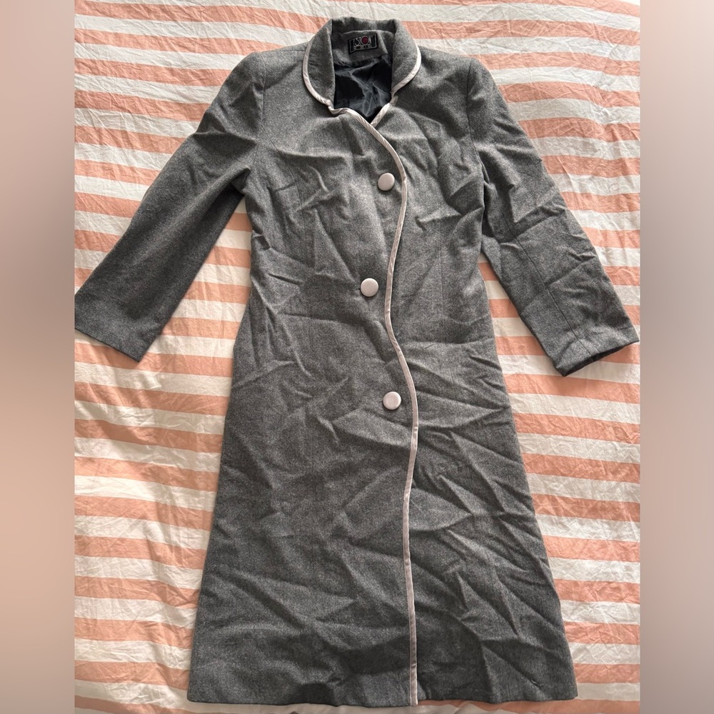 Gray Long Coat with quirky offset buttons